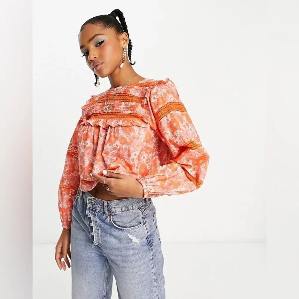 Miss Selfridge lace insert victoriana blouse in retro floral NEW NWT Size US 8
